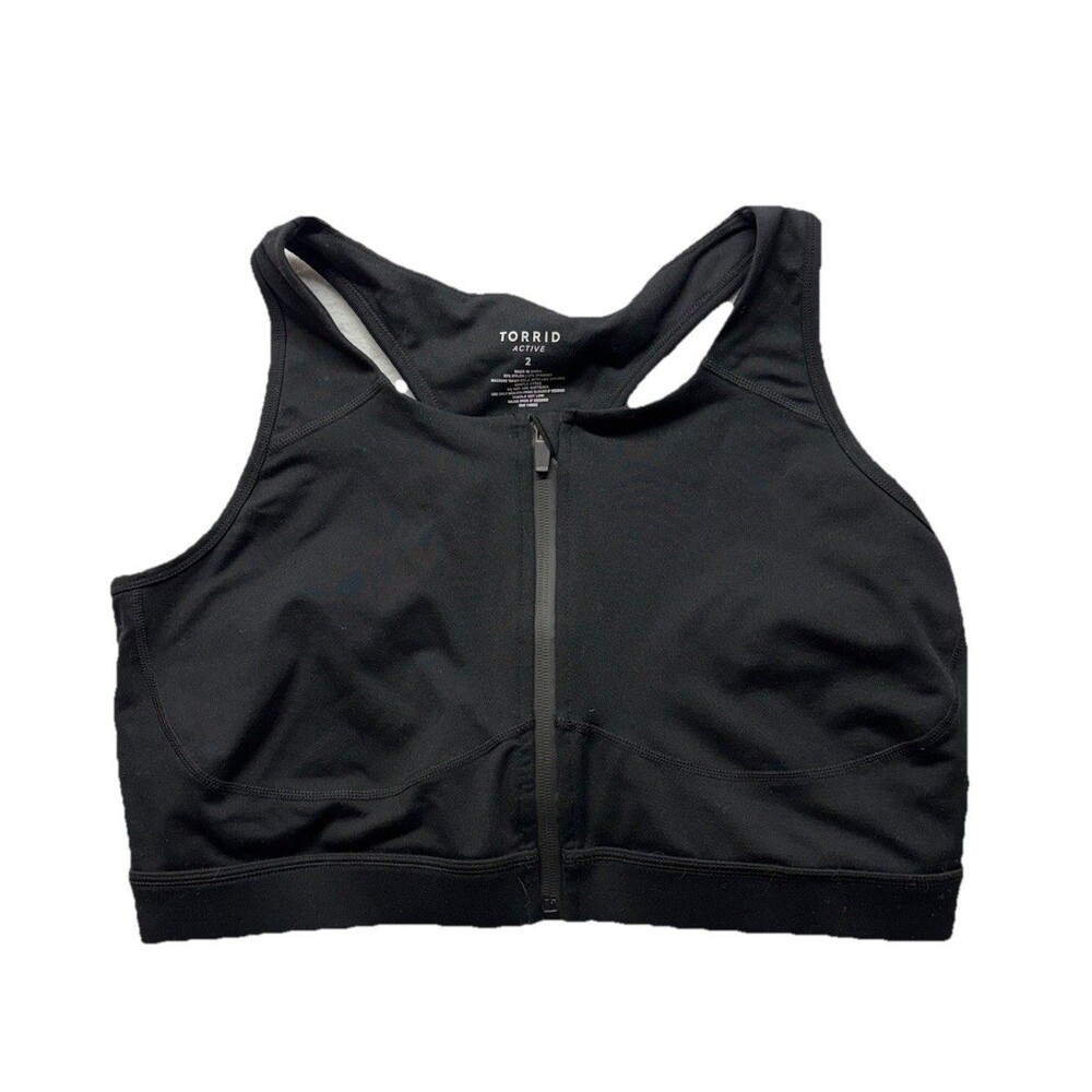 Torrid Low Impact Wireless Zip Front Active Sports Bra Women's Size 2 2X Black